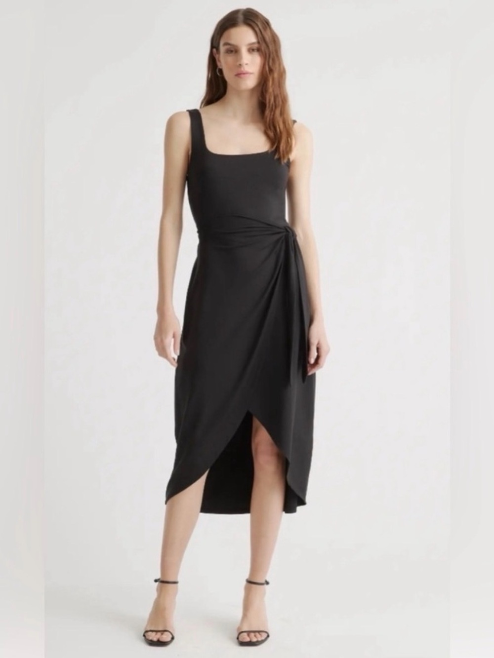 NWT Quince Side Tie Tencel Midi Dress Black Medium
